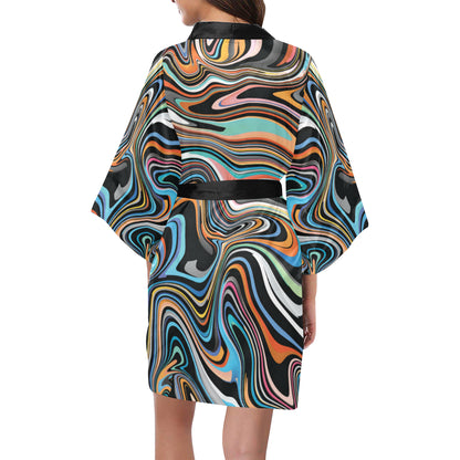 Liquid Pattern Print Design 02 Women's Short Kimono