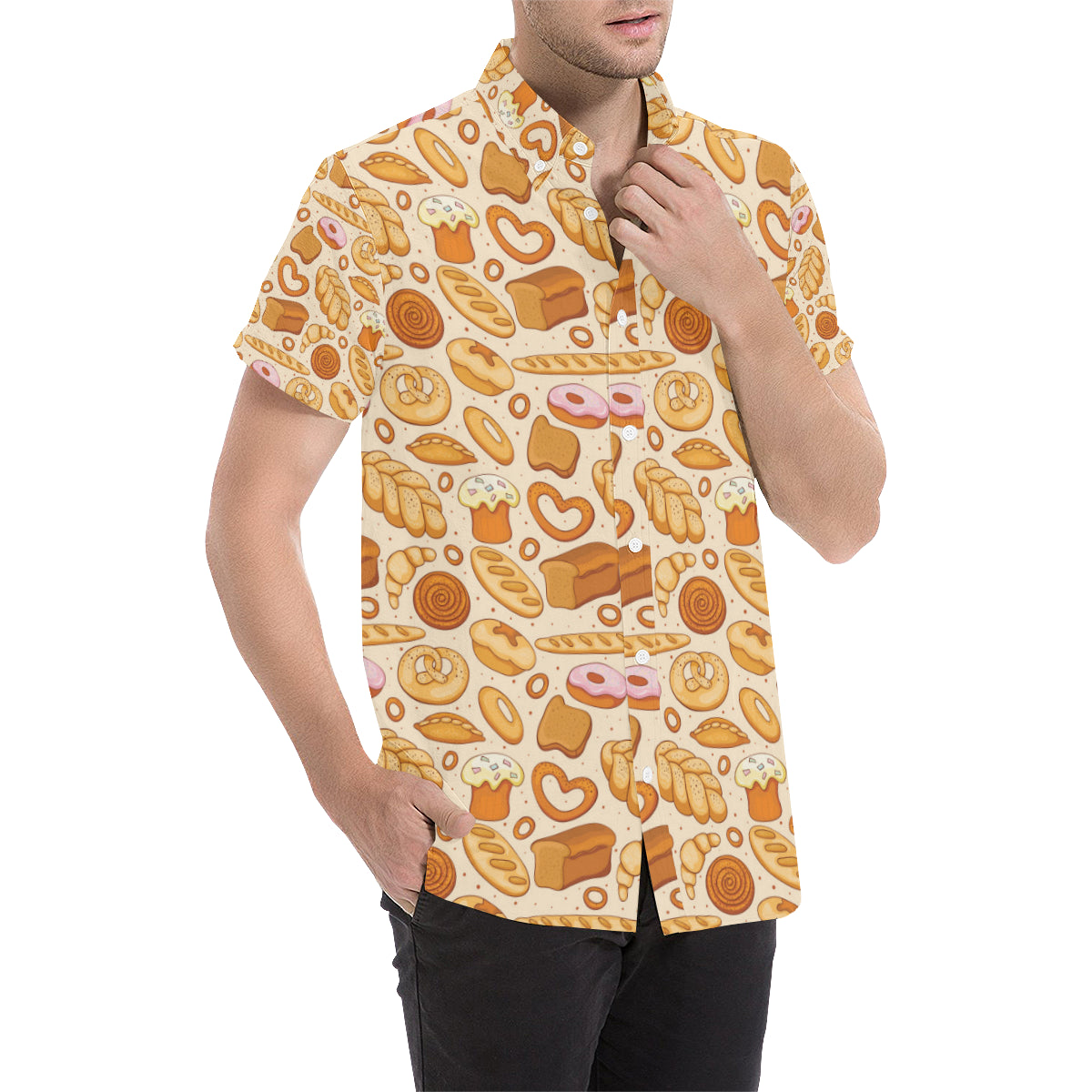 Bread Pattern Print Design 01 Men's Short Sleeve Button Up Shirt