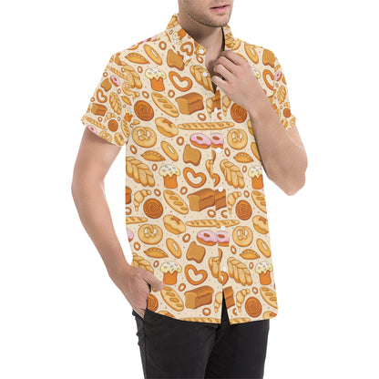 Bread Pattern Print Design 01 Men's Short Sleeve Button Up Shirt