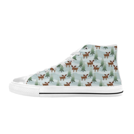 Moose Print Design LKS402 High Top Women's White Shoes