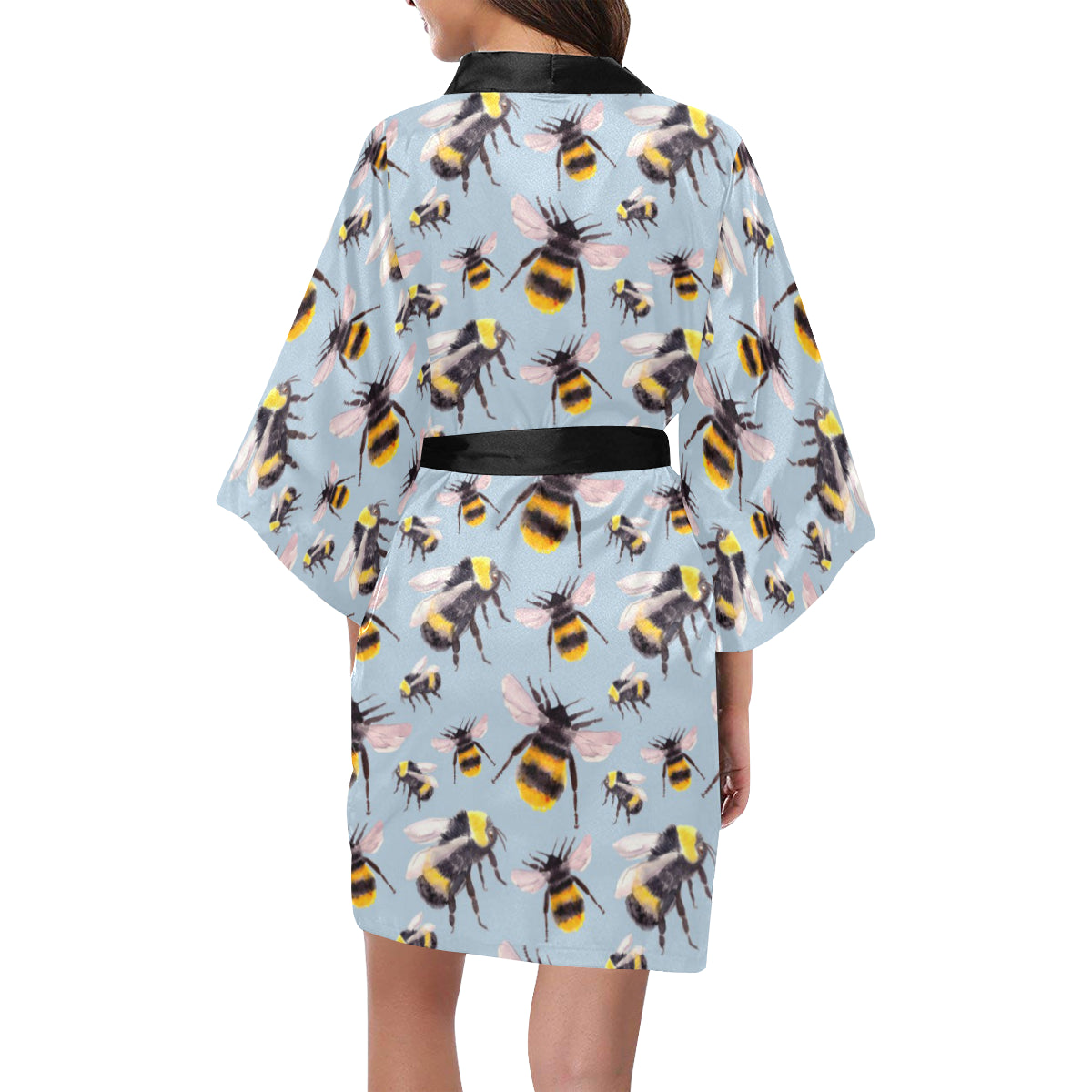 Bee Pattern Print Design BEE08 Women's Short Kimono