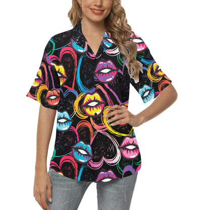 Pop Art Lip Pattern Print Design A03 Women's Hawaiian Shirt