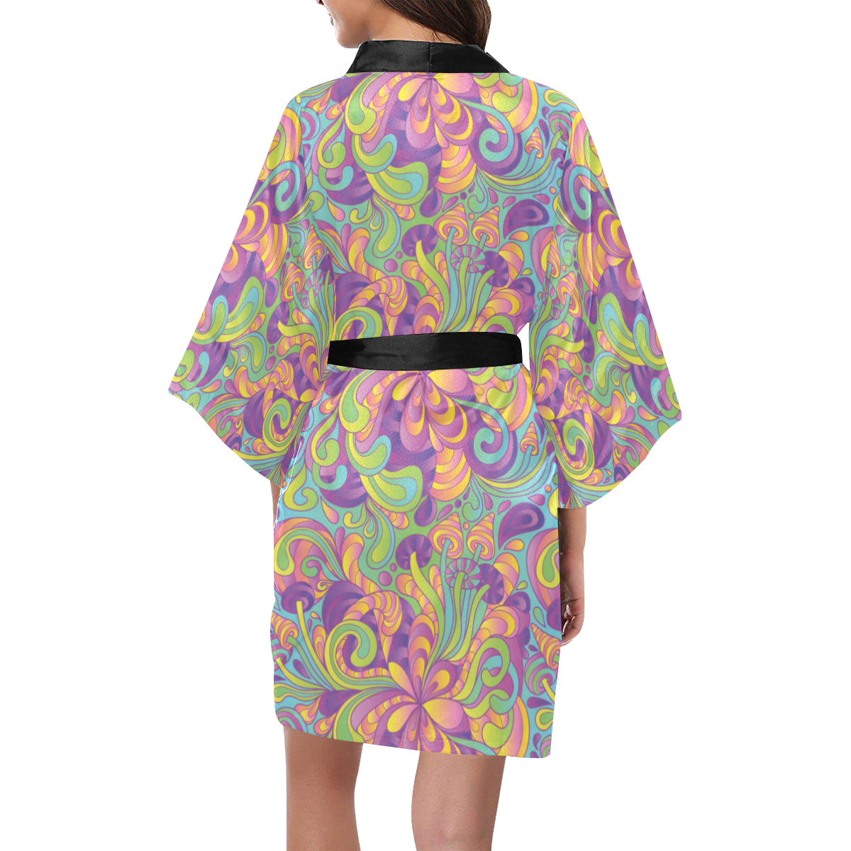 Psychedelic Mushroom Pattern Print Design A05 Women's Short Kimono