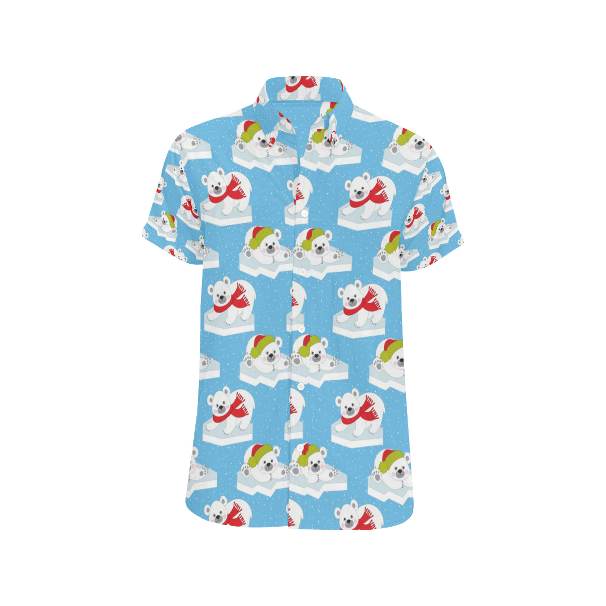 Polar Bear Pattern Print Design PB06 Men's Short Sleeve Button Up Shirt