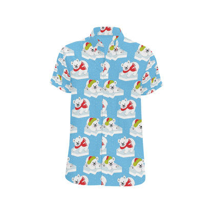 Polar Bear Pattern Print Design PB06 Men's Short Sleeve Button Up Shirt