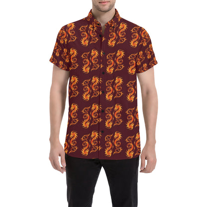 Dragons Fire Design Men's Short Sleeve Button Up Shirt