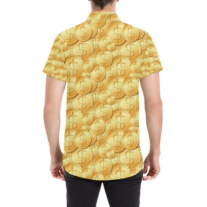 Dollar Pattern Print Design DO03 Men's Short Sleeve Button Up Shirt