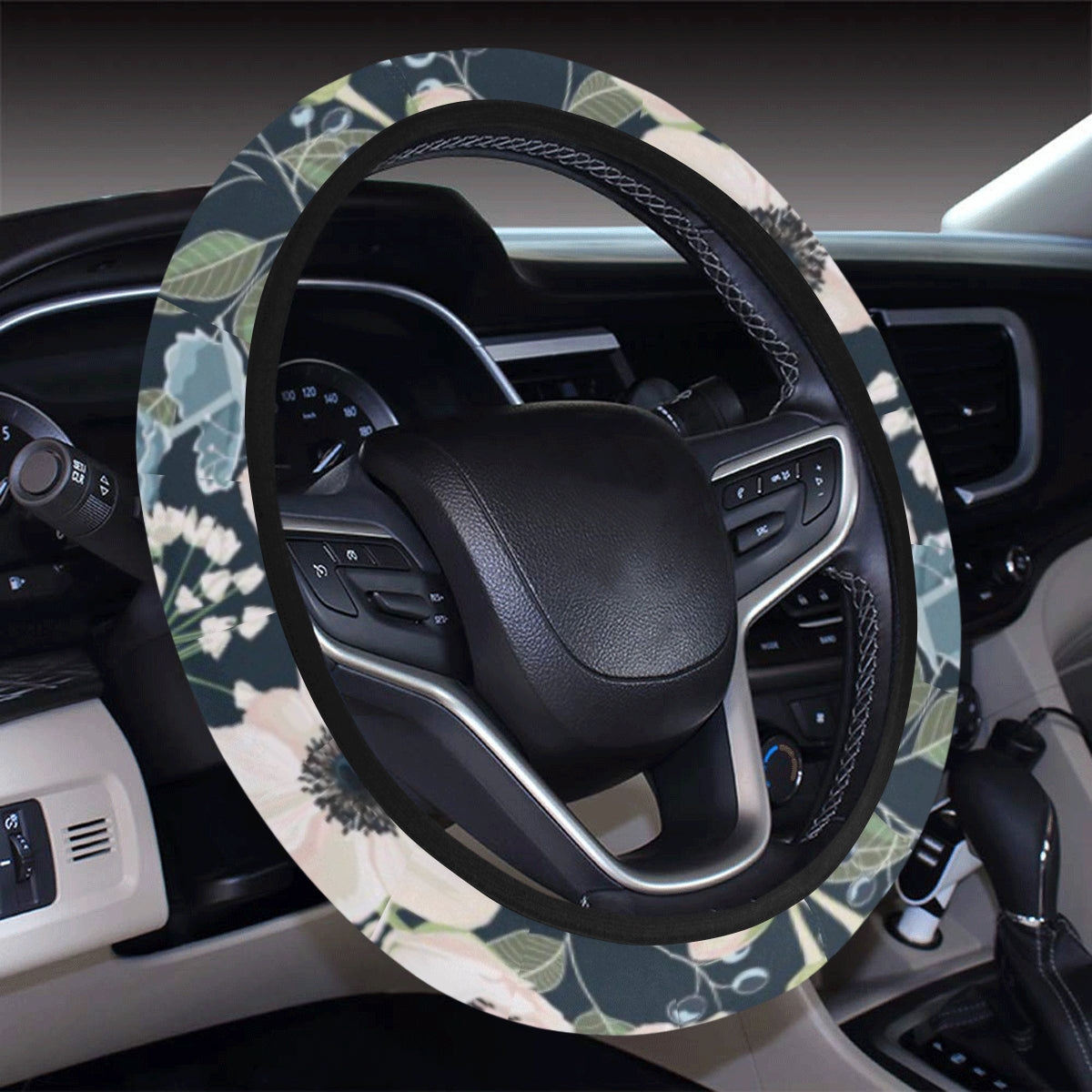 Anemone Pattern Print Design AM02 Steering Wheel Cover with Elastic Edge
