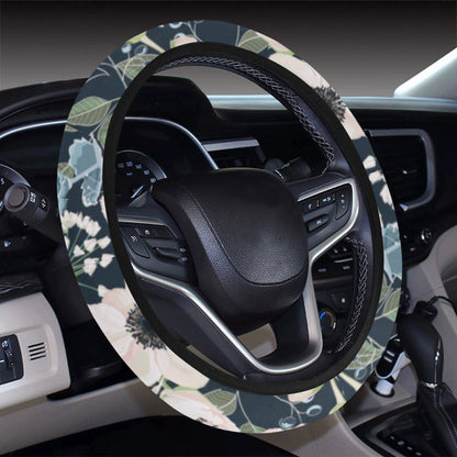 Anemone Pattern Print Design AM02 Steering Wheel Cover with Elastic Edge