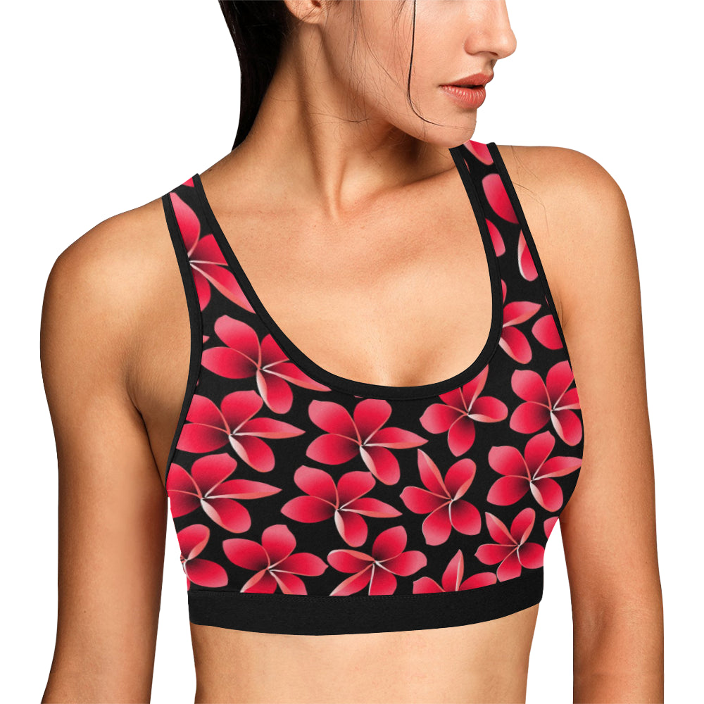 Red Plumeria Pattern Print Design PM025 Sports Bra