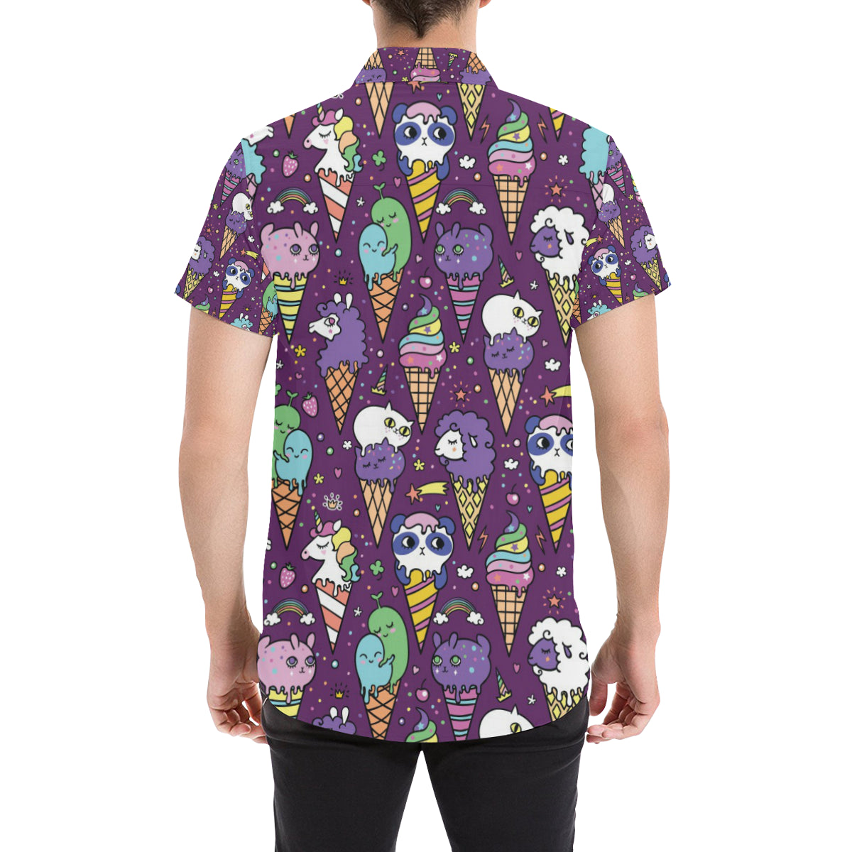 Ice Cream Pattern Print Design IC07 Men's Short Sleeve Button Up Shirt
