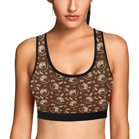Coffee Pattern Print Design 03 Sports Bra