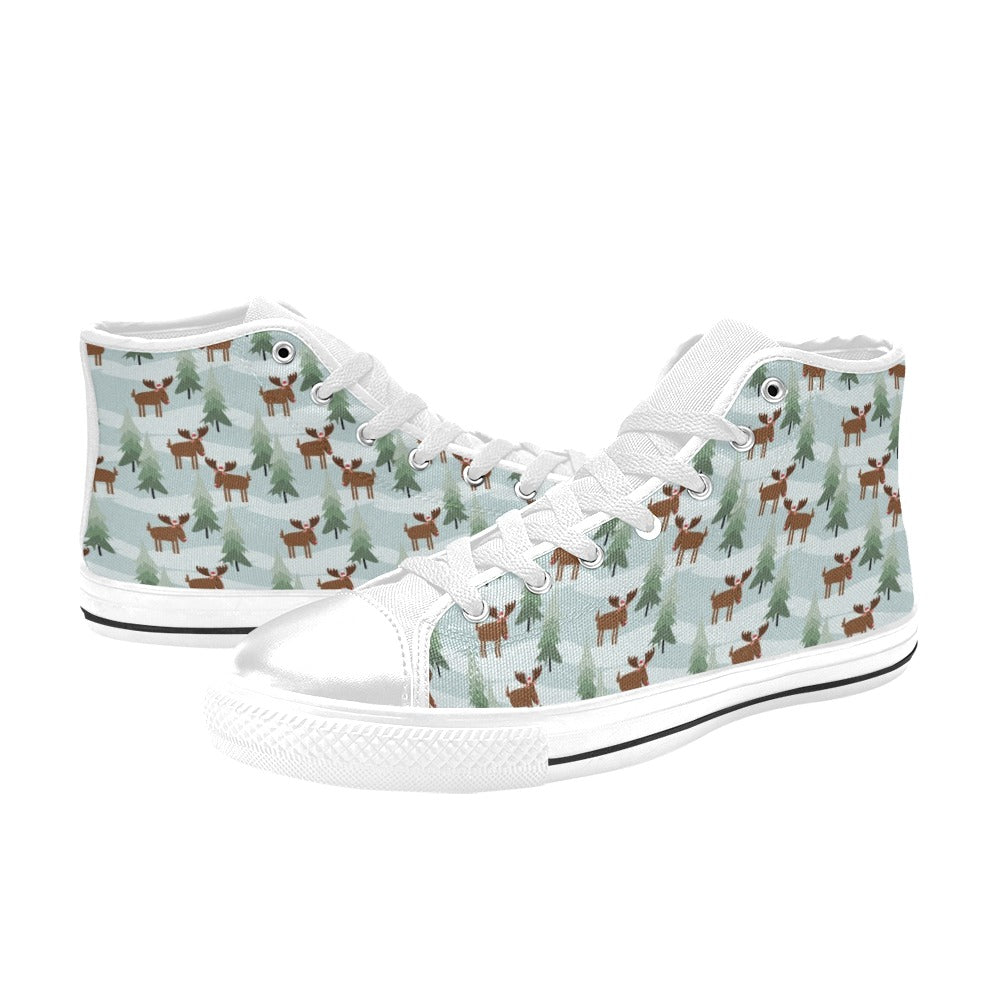 Moose Print Design LKS402 High Top Women's White Shoes