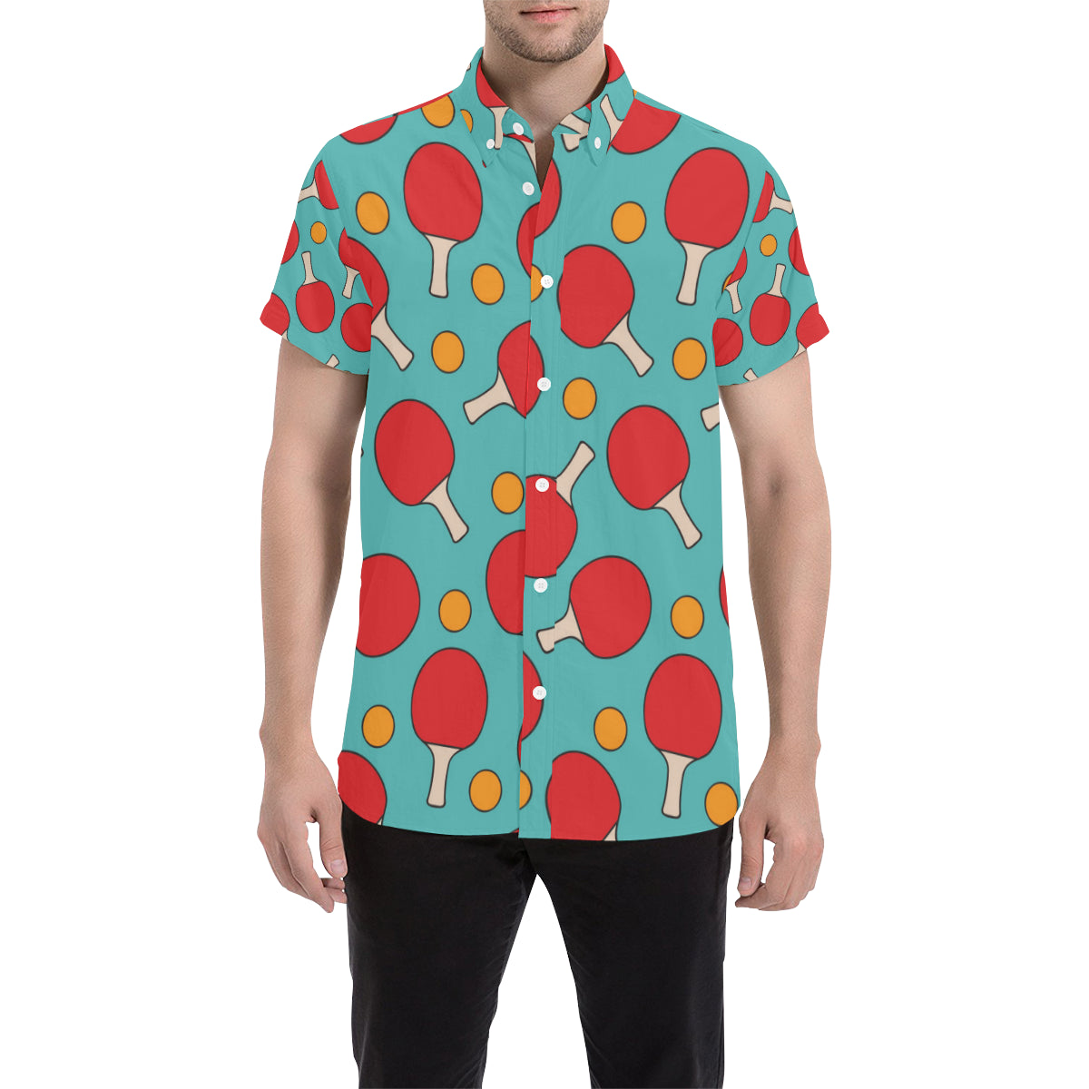 Ping Pong Pattern Print Design A01 Men's Short Sleeve Button Up Shirt