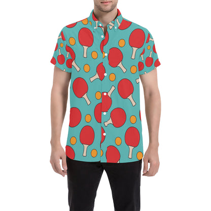 Ping Pong Pattern Print Design A01 Men's Short Sleeve Button Up Shirt