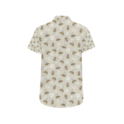 Bee Pattern Print Design 03 Men's Short Sleeve Button Up Shirt