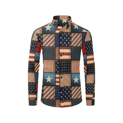 American flag Patchwork Design Men's Long Sleeve Shirt