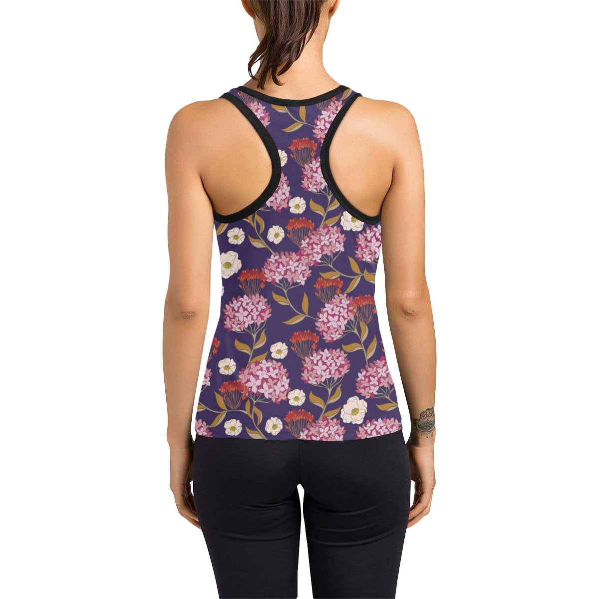 Hydrangea Pattern Print Design HD010 Women's Racerback Tank Top