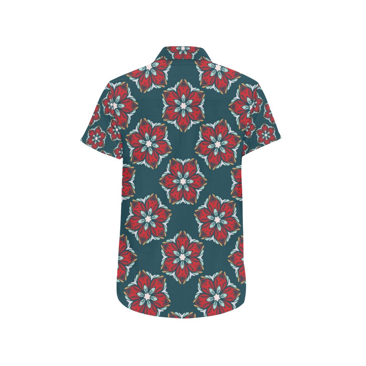 Poinsettia Pattern Print Design A03 Men's Short Sleeve Button Up Shirt