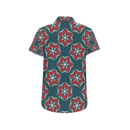 Poinsettia Pattern Print Design A03 Men's Short Sleeve Button Up Shirt