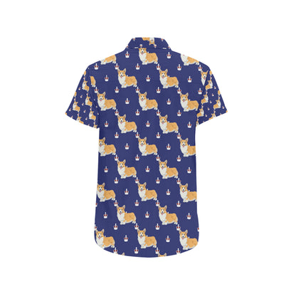 Pembroke Welsh Corgis Pattern Print Design A07 Men's Short Sleeve Button Up Shirt