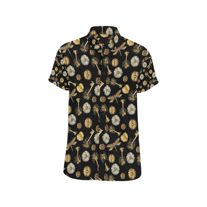 Steampunk Dragonfly Design Themed Print Men's Short Sleeve Button Up Shirt