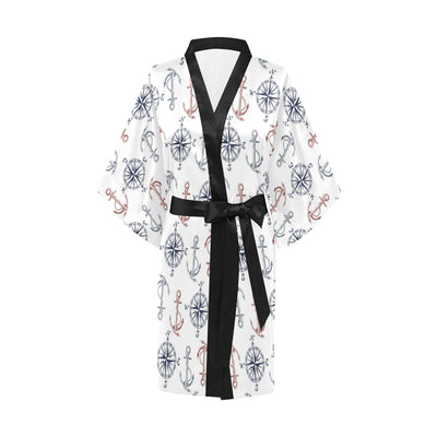 Anchor Pattern Print Design 06 Women's Short Kimono