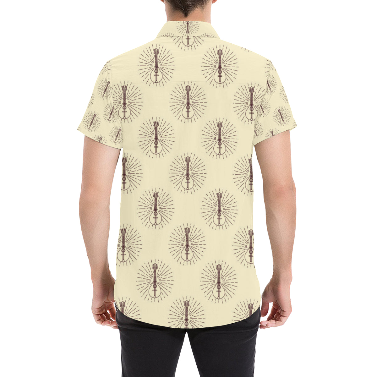 Mandolin Pattern Print Design 02 Men's Short Sleeve Button Up Shirt