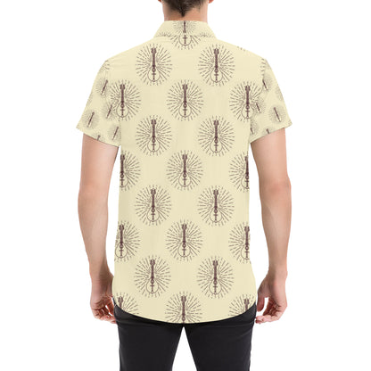 Mandolin Pattern Print Design 02 Men's Short Sleeve Button Up Shirt