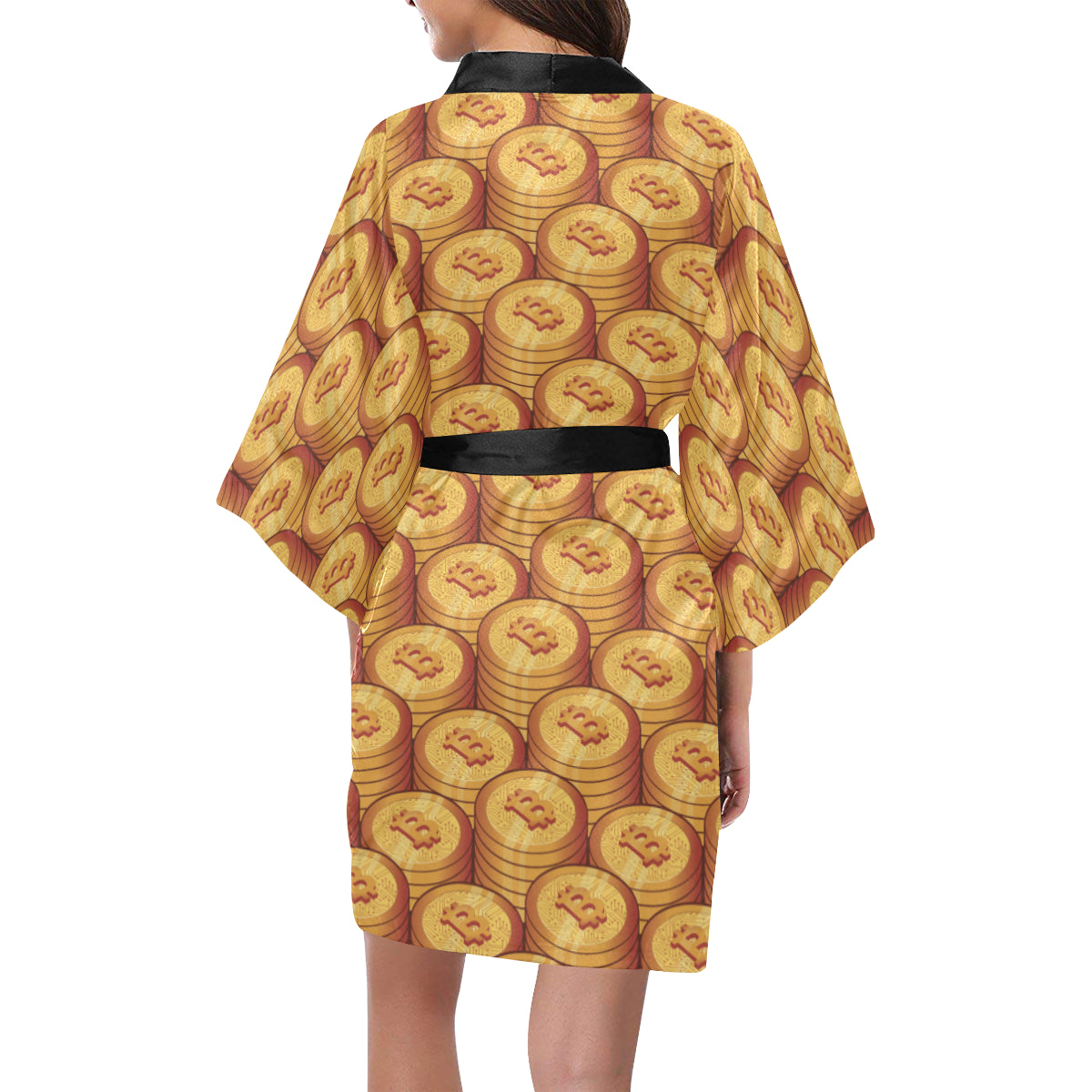 Bitcoin Pattern Print Design 02 Women's Short Kimono