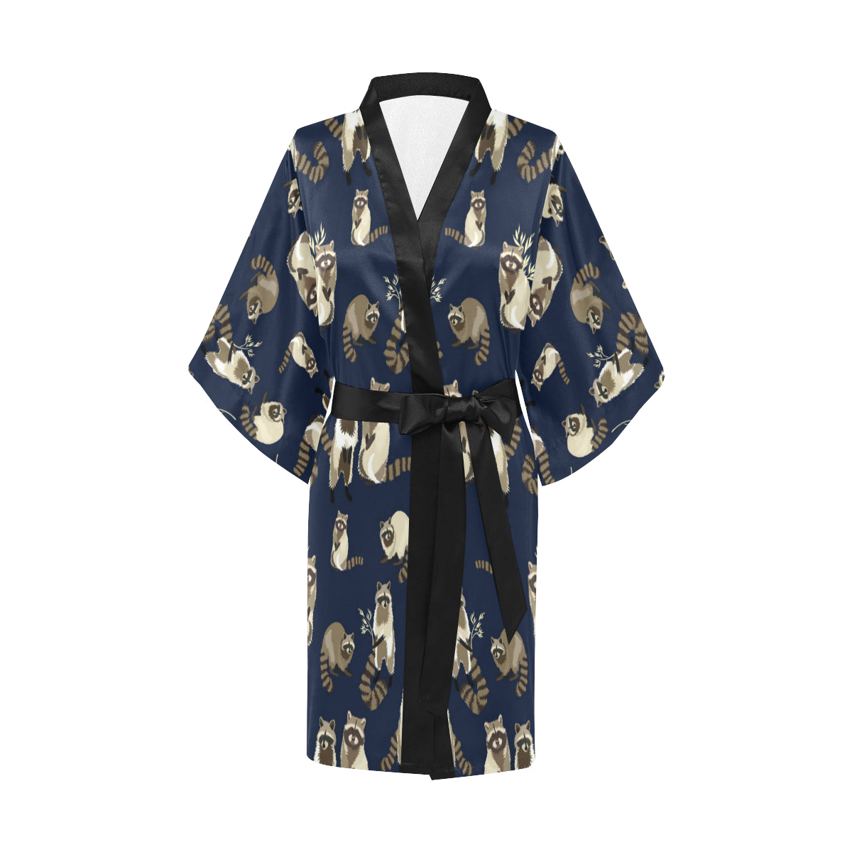 Raccoon Pattern Print Design A06 Women's Short Kimono