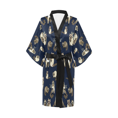 Raccoon Pattern Print Design A06 Women's Short Kimono