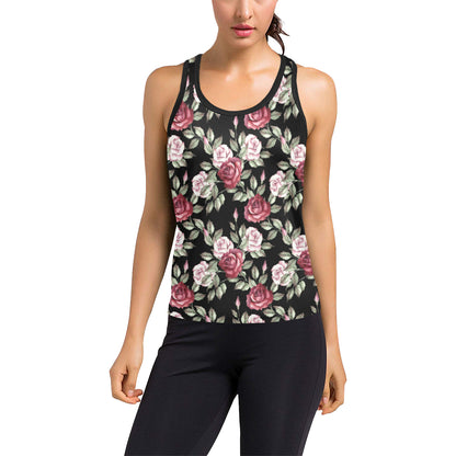 Rose Red Pink Pattern Print Design RO03 Women's Racerback Tank Top