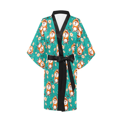 Hamster Pattern Print Design 01 Women's Short Kimono