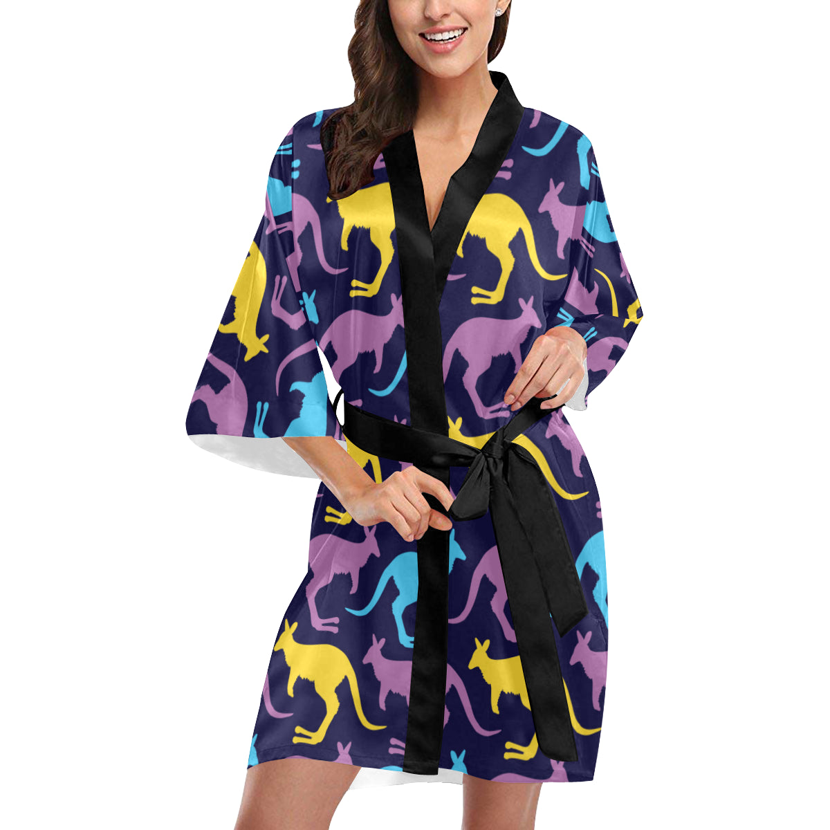 Kangaroos Pattern Print Design 02 Women's Short Kimono