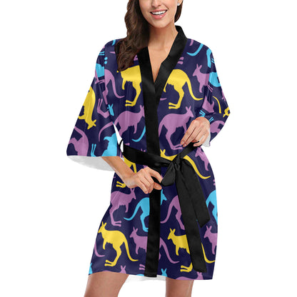 Kangaroos Pattern Print Design 02 Women's Short Kimono