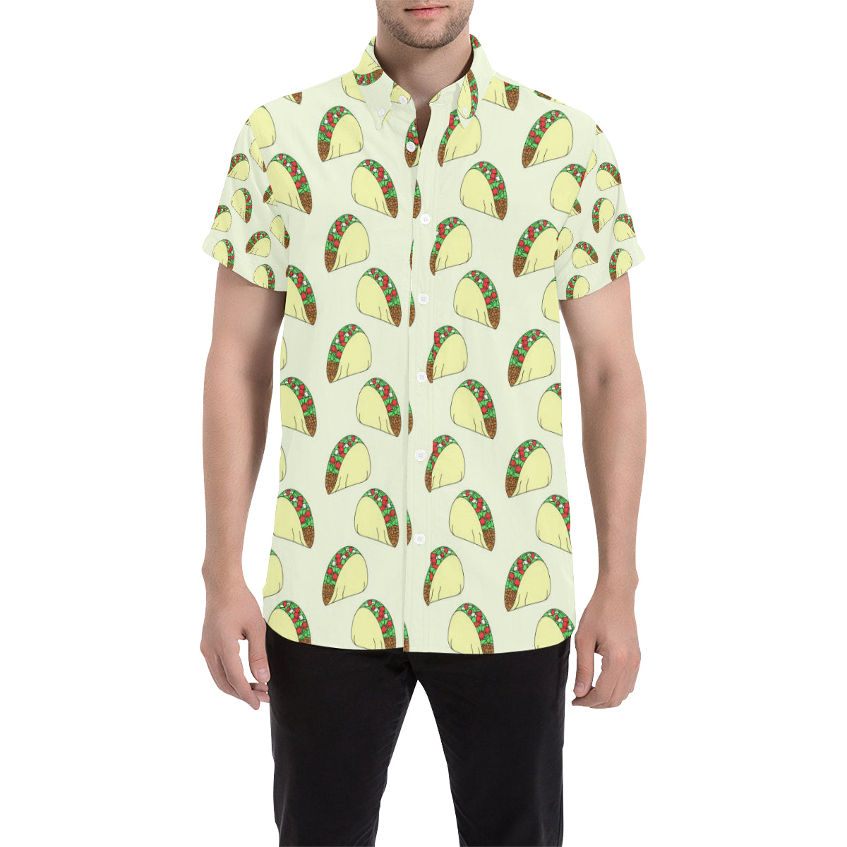Taco Pattern Print Design TC05 Men's Short Sleeve Button Up Shirt