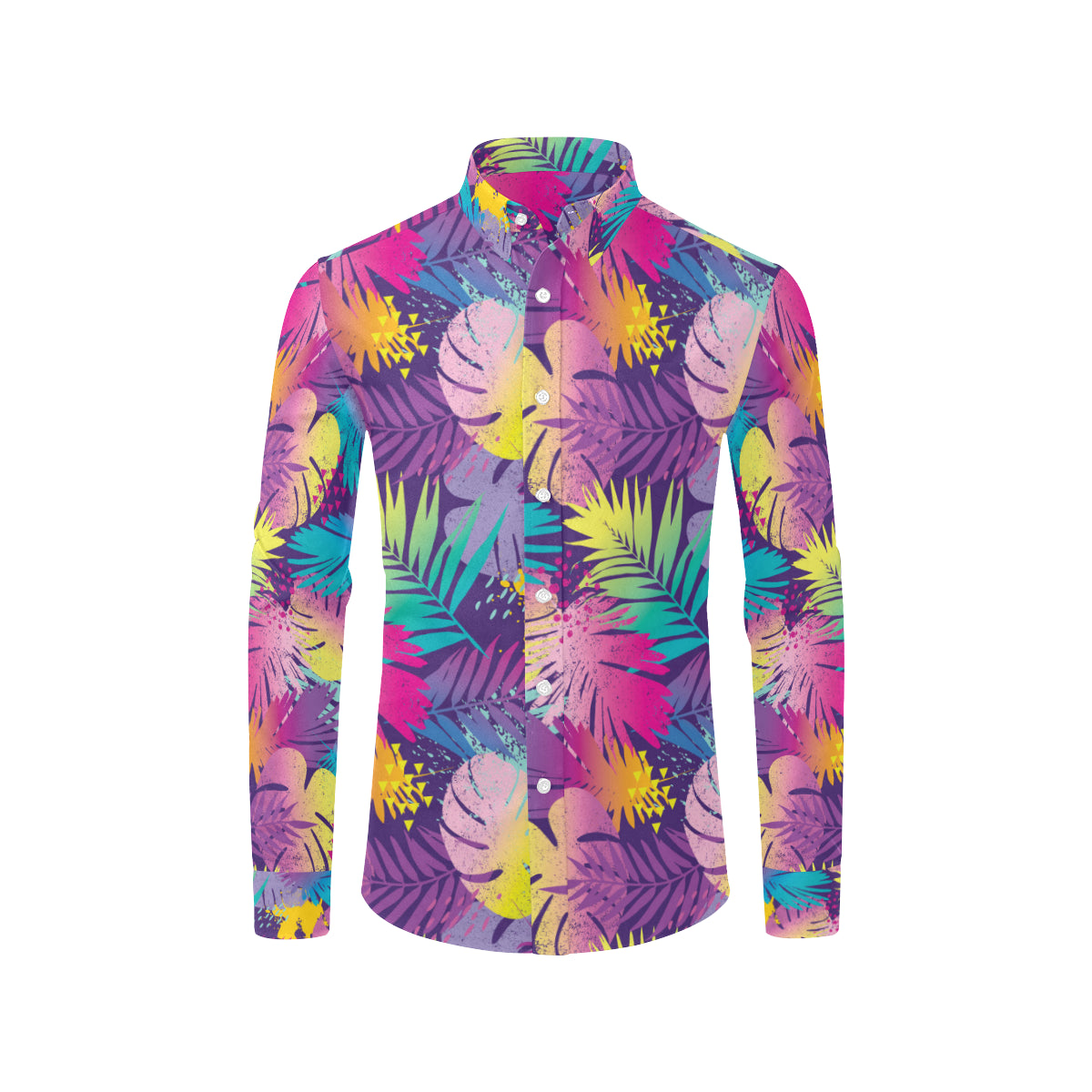 Palm Leaf Pattern Print Design A04 Men's Long Sleeve Shirt