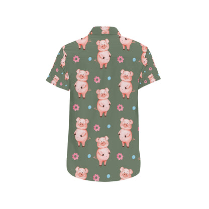 Pig Pattern Print Design 03 Men's Short Sleeve Button Up Shirt
