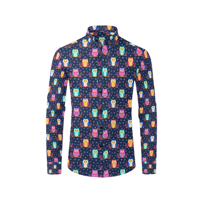 Owl Cute Themed Design Print Men's Long Sleeve Shirt