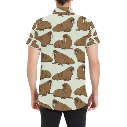 Walrus Pattern Print Design 03 Men's Short Sleeve Button Up Shirt