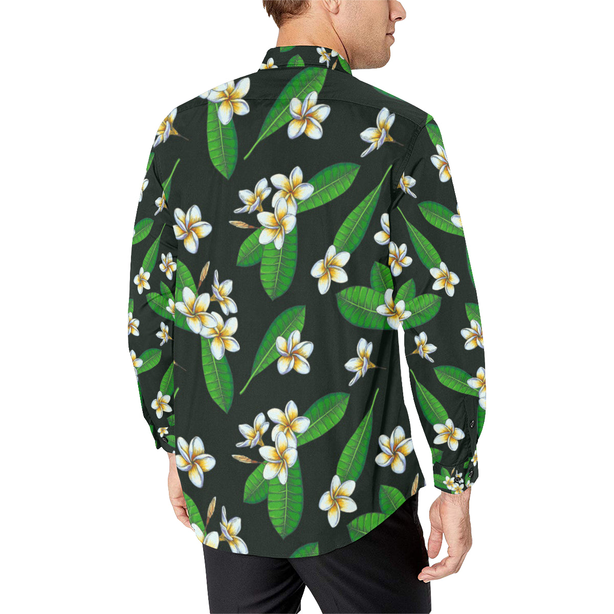 White Plumeria Pattern Print Design PM023 Men's Long Sleeve Shirt