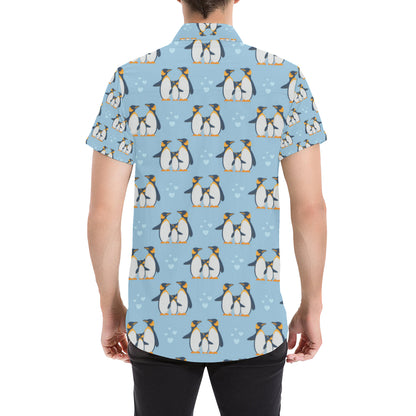 Penguin Pattern Print Design A04 Men's Short Sleeve Button Up Shirt