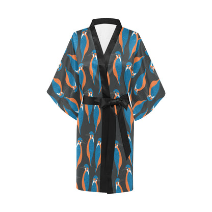Kingfisher Pattern Print Design 03 Women's Short Kimono