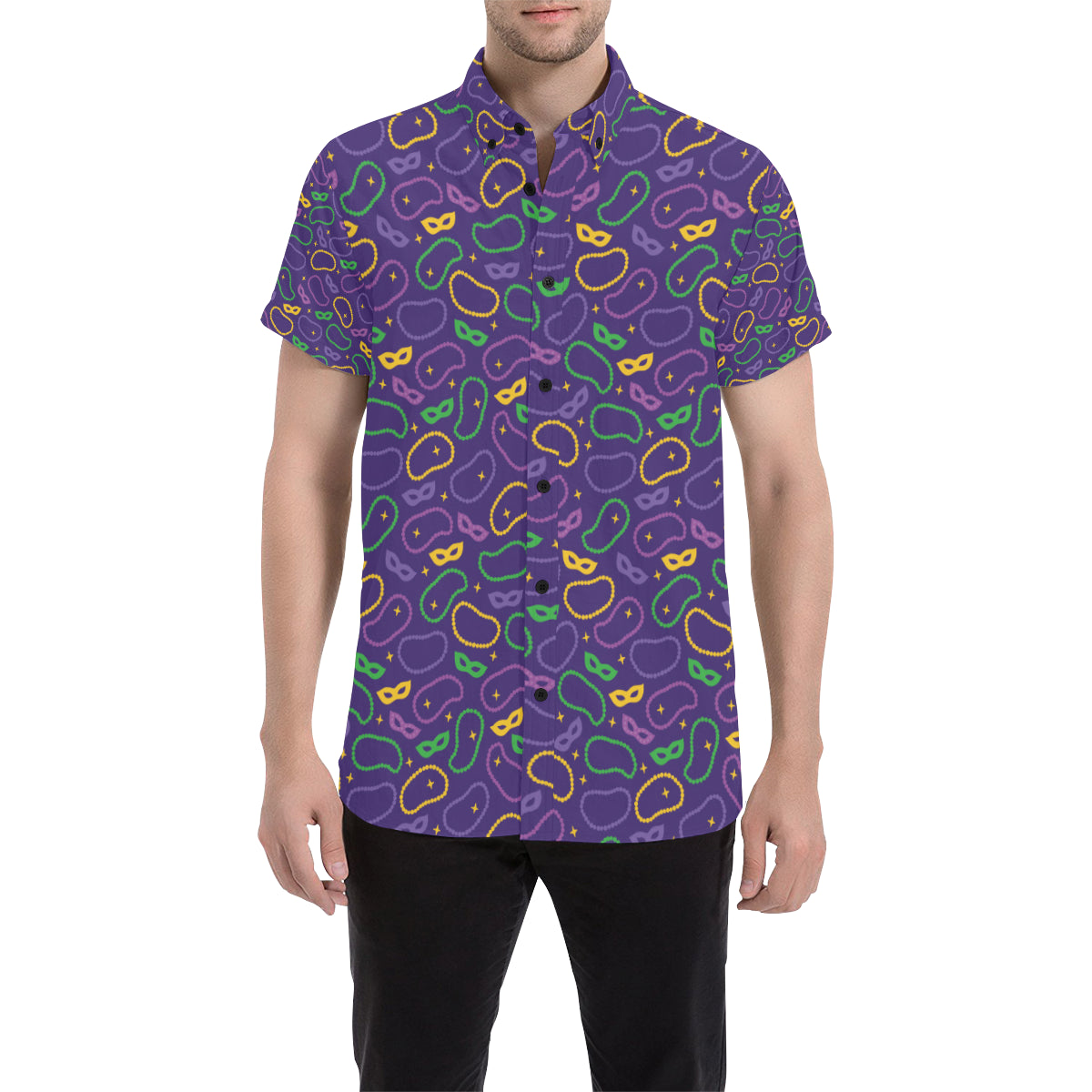 Mardi Gras Pattern Print Design 04 Men's Short Sleeve Button Up Shirt