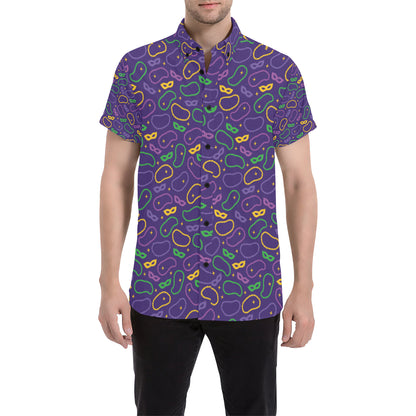 Mardi Gras Pattern Print Design 04 Men's Short Sleeve Button Up Shirt