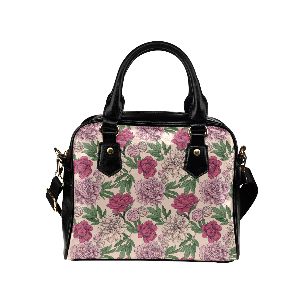 Peony Pattern Print Design A01 Shoulder Handbag