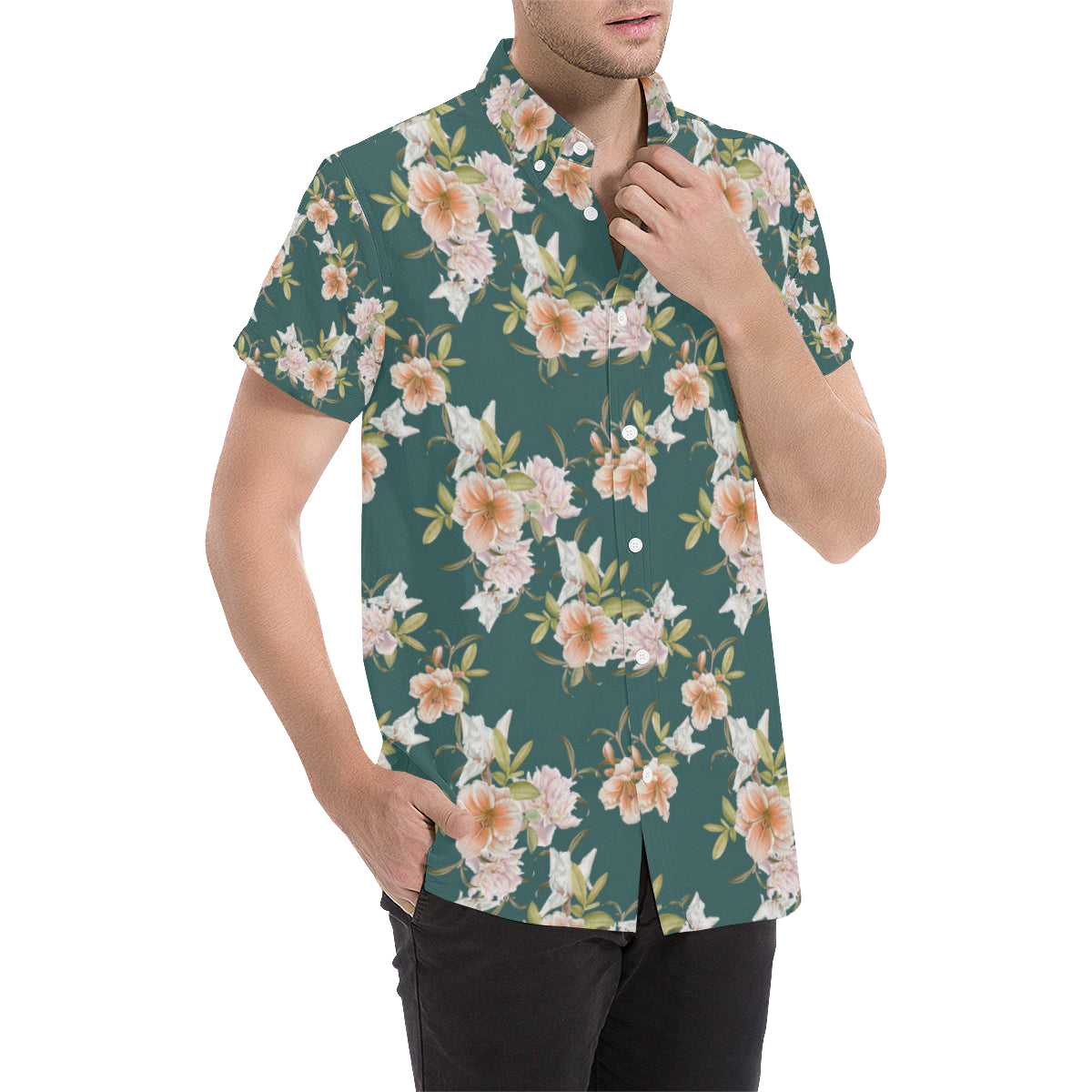 Iris Pattern Print Design IR01 Men's Short Sleeve Button Up Shirt