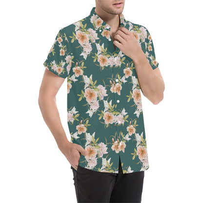 Iris Pattern Print Design IR01 Men's Short Sleeve Button Up Shirt