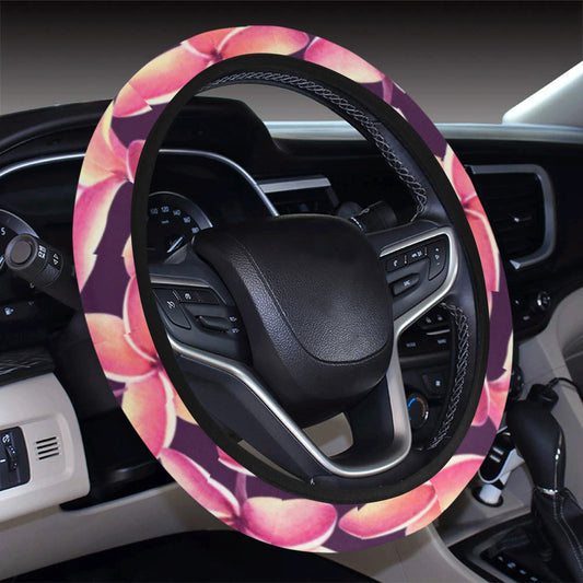 Purple Plumeria Pattern Print Design PM010 Steering Wheel Cover with Elastic Edge